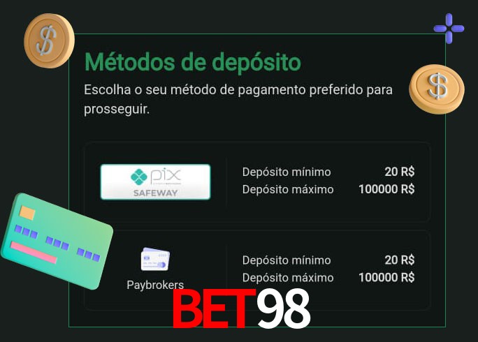 O cassino bet98 oferece uma grande variedade de métodos de pagamento